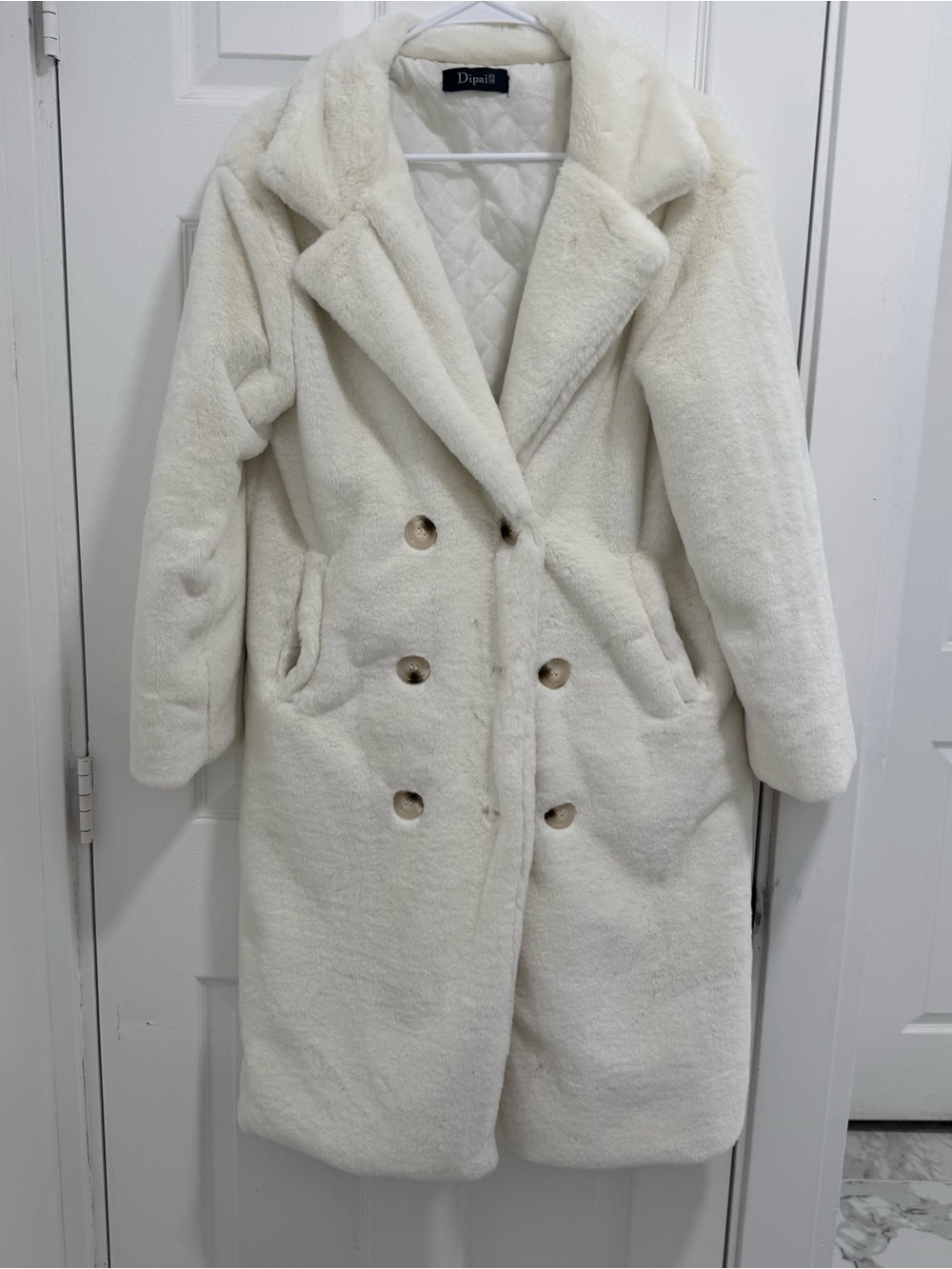 Double-Breasted Faux Fur Pea Coat